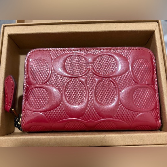 Coach Handbags - New COACH Boxed Small Signature Patent
Leather Zip Around Wallet in Red
